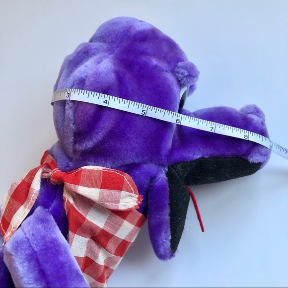 NEW Vintage Hand Puppet DINER SAURUS Stuffed Plush Animal Toy 9 3/4” Purple - Picture 10 of 16